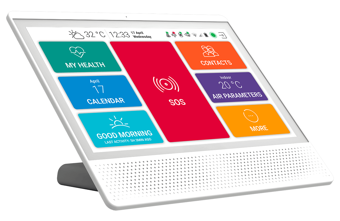 Tablette de téléassistance HomeTab et son interface d'accueil